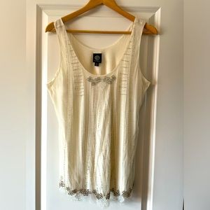 Beaded cream swanky tank top. Bundle any three tops for $10.